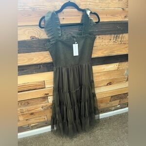 Baltic Born Olive Green Tiered Midi Dress